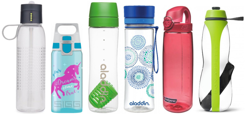 Plastové lahve na vodu pro děti i dospělé.